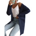 thumbnail image 4 of Women Hooded Open Front Long Sleeve Lapel Rib Knitted Winter Fall Sweater Cardigan Coat with Pocket Navy Blue M, 4 of 10