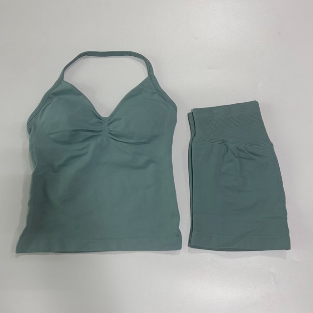 Conjunto de gimnasio de impacto para mujer, camisetas sin mangas con espalda descubierta, pantalones cortos sin costuras de cintura alta, ropa deportiva, conjuntos de entrenamiento