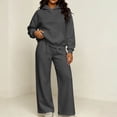 thumbnail image 2 of Womens Fall Outfits Nelozsy Fashion Woman Hooded Solid Long Sleeve Blouse Long Pants Elastic Waist Sets Dark Gray S, 2 of 9