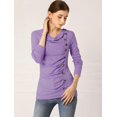 thumbnail image 3 of Women's Cowl Neck Long Sleeves Buttons Decor Ruched Top, 3 of 6
