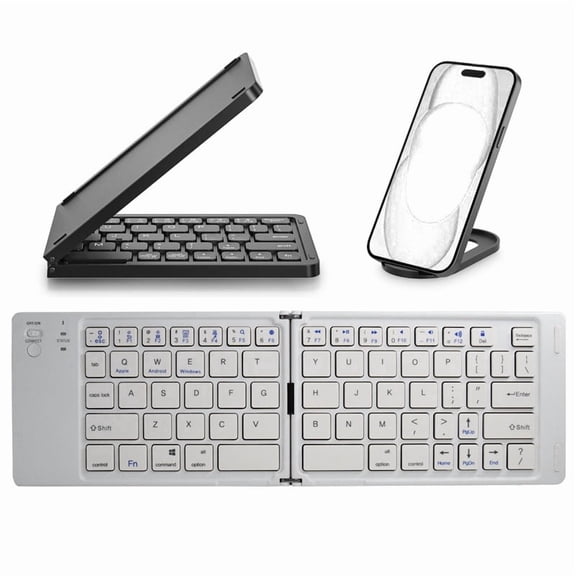 Mini Foldable Bluetooth Keyboard - Portable Wireless Full Size Keyboard (Sync Up to 3 Devices), Ultra-Slim Aluminum Travel Folding Keyboards for iPhone iPad Mac Android Windows iOS,white,Keyboard