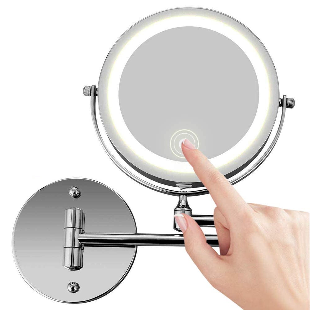 Wall Mount Makeup Mirror 10x Magnifying Two Side Led Lighted Vanity Mirror For Bathroom 360
