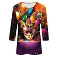 thumbnail image 5 of QATAINLAV Fall Savings Women's Mardi Gras Outfits Fashion Casual Round Neck 3/4 Sleeve Loose T-Shirt 2025 Carnival Party Trendy Graphic Tees Multicolor L, 5 of 6