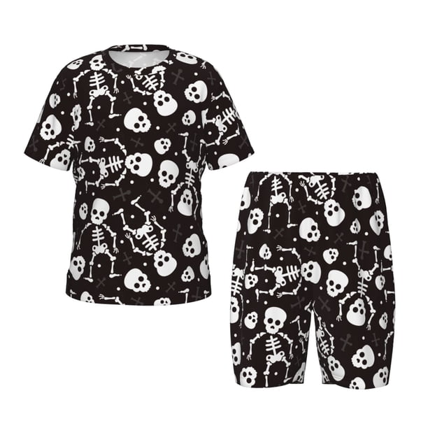Balery Skeleton Conjunto de Pijama Infantil de Manga Corta con Estampado – Ropa de Dormir de Algodón Suave-Large