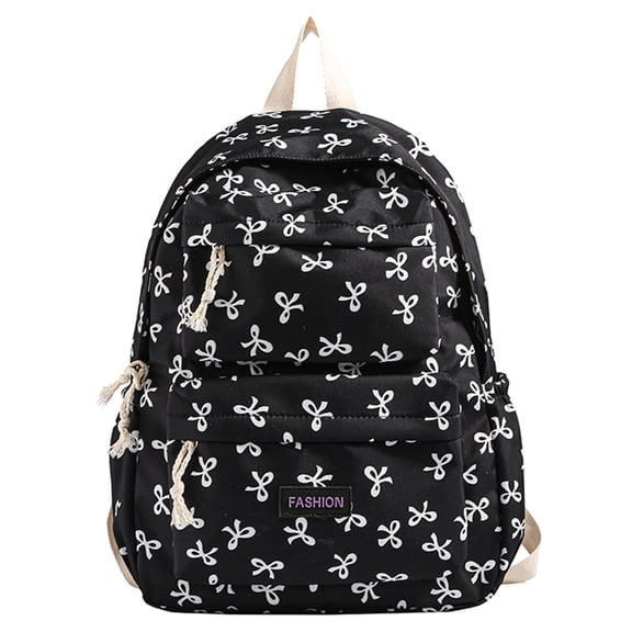 HUISZJ Bow Print School Backpack, Creative Preppy College Backpack, Middle School Bag for Travel Commute Work (Black)