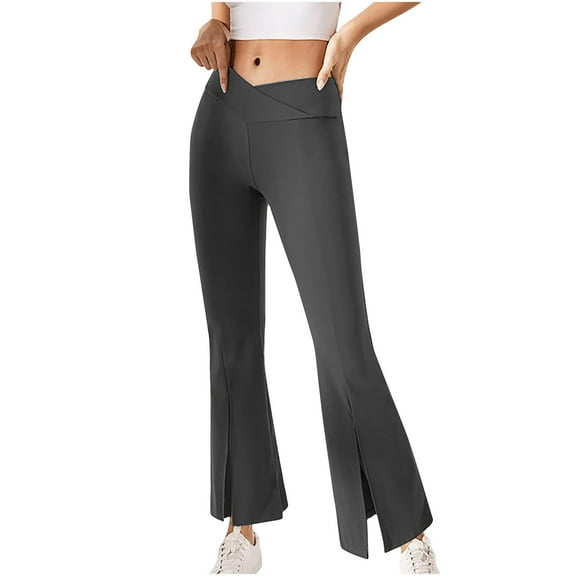 Women's Bootcut Yoga Pants Work Pants for Women Crossover Waist Split Hem Stretchy Full Length Flare Leggings Trousers Womens Clothes