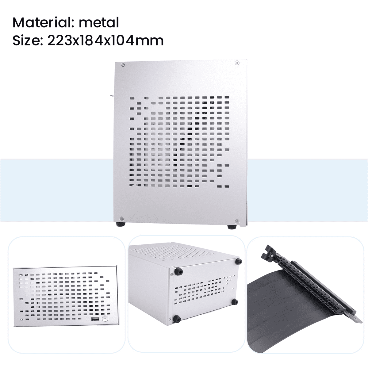 A07 Mini ITX Computer Case Chassis HTPC Host Case USB3.0 ITX Enclosure with Graphics Card Extension Cable(B),1 * Mini ITX case 1 * Extension Cable,silver