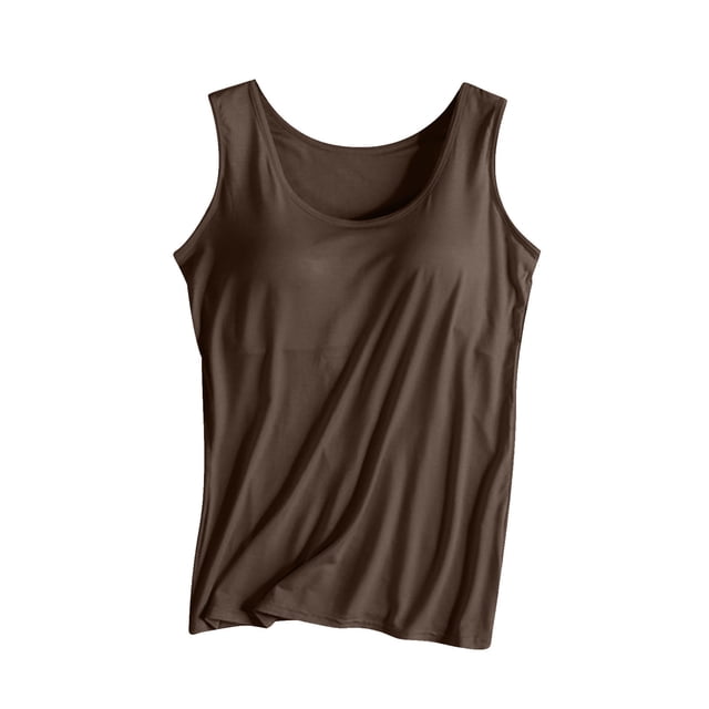 Jgppe Women's Tank Top Built-In Bra Solid Color Soft Sleeveless T-Shirts Comfy Undershirts Summer