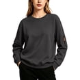 thumbnail image 2 of Womens Solid Sweatshirt Loose Fit Round Neck Pullover for Women Winter Long Sleeve Sweatshirt with Ribbed Zip Pocket Splicing Fashion Top for Shopping and Everyday Occasions Black 3Xl, 2 of 9