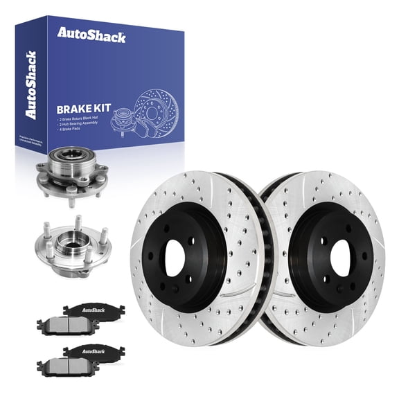 AutoShack Front Vented Drilled & Slotted E-Coated Brake Rotors   Ceramic Pads   Hub Bearing Assembly 8-PC Brake Kit Replacement for 2011-2012 Ford Explorer ShadowGuard 12.8" (325 mm)
