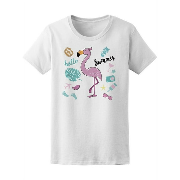 Hello Tropical Summer Flamingo T-Shirt Women -Image by Shutterstock, Female Medium