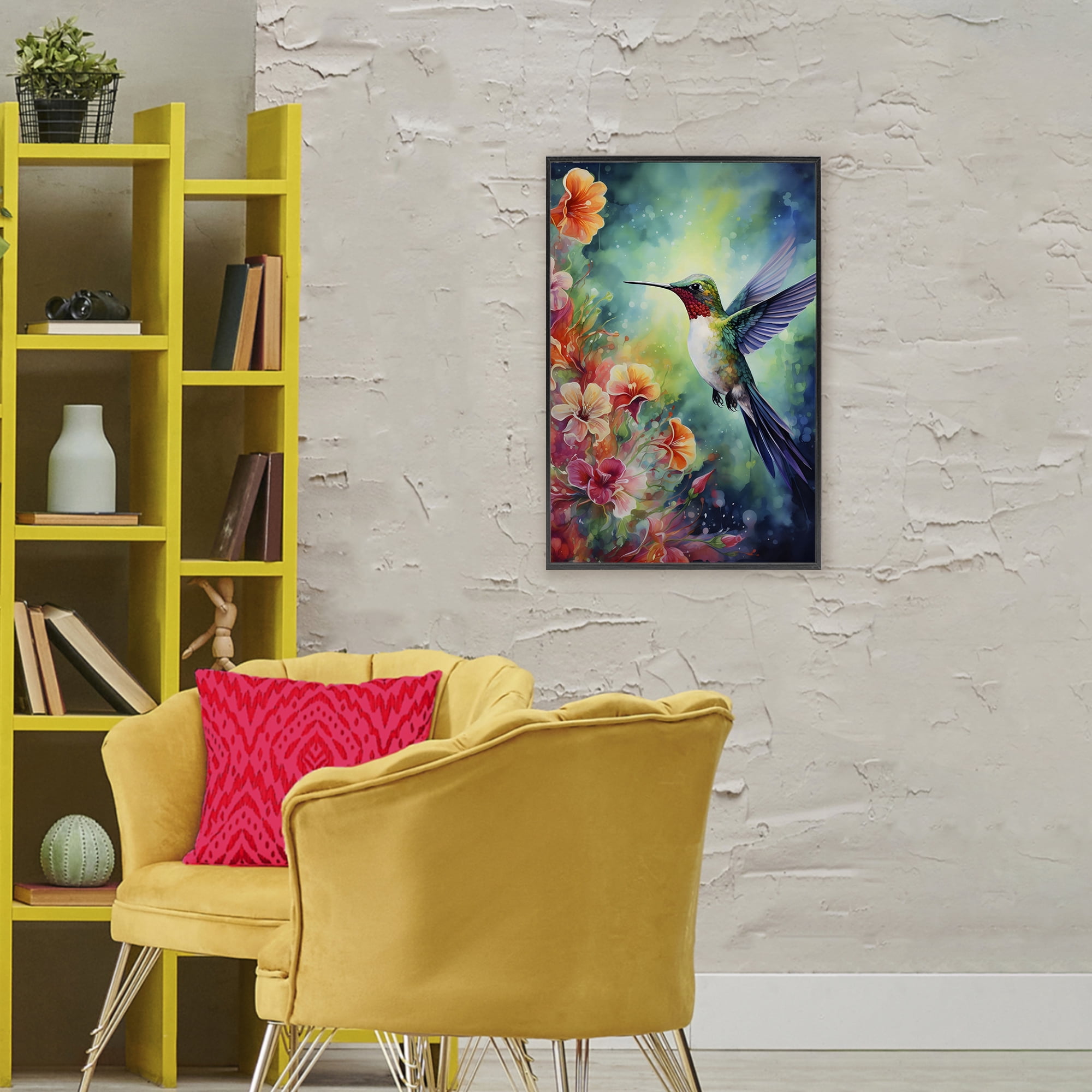 Stupell Industries Fluttering Hummingbird & Radiant Blossoms Black Framed Giclee Art, design by Creative Studio