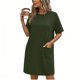 thumbnail image 1 of TaTaai Ladies Classic Solid Color Round Neck Short Sleeve Casual Dress with Functional Pockets Soft Stretchy Material Fashion Midi Dress for Spring Summer Daily Outings Gift, 1 of 6