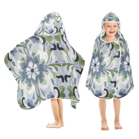 Yayeee Kids Hooded Towel with Hand Pockets Beach Soft Absorbent Bath Wrap 50 x 23.5 inch, Green Floral