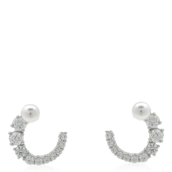 Swarovski Matrix Pierced Earrings Stud Circle Rhodium Shiny White