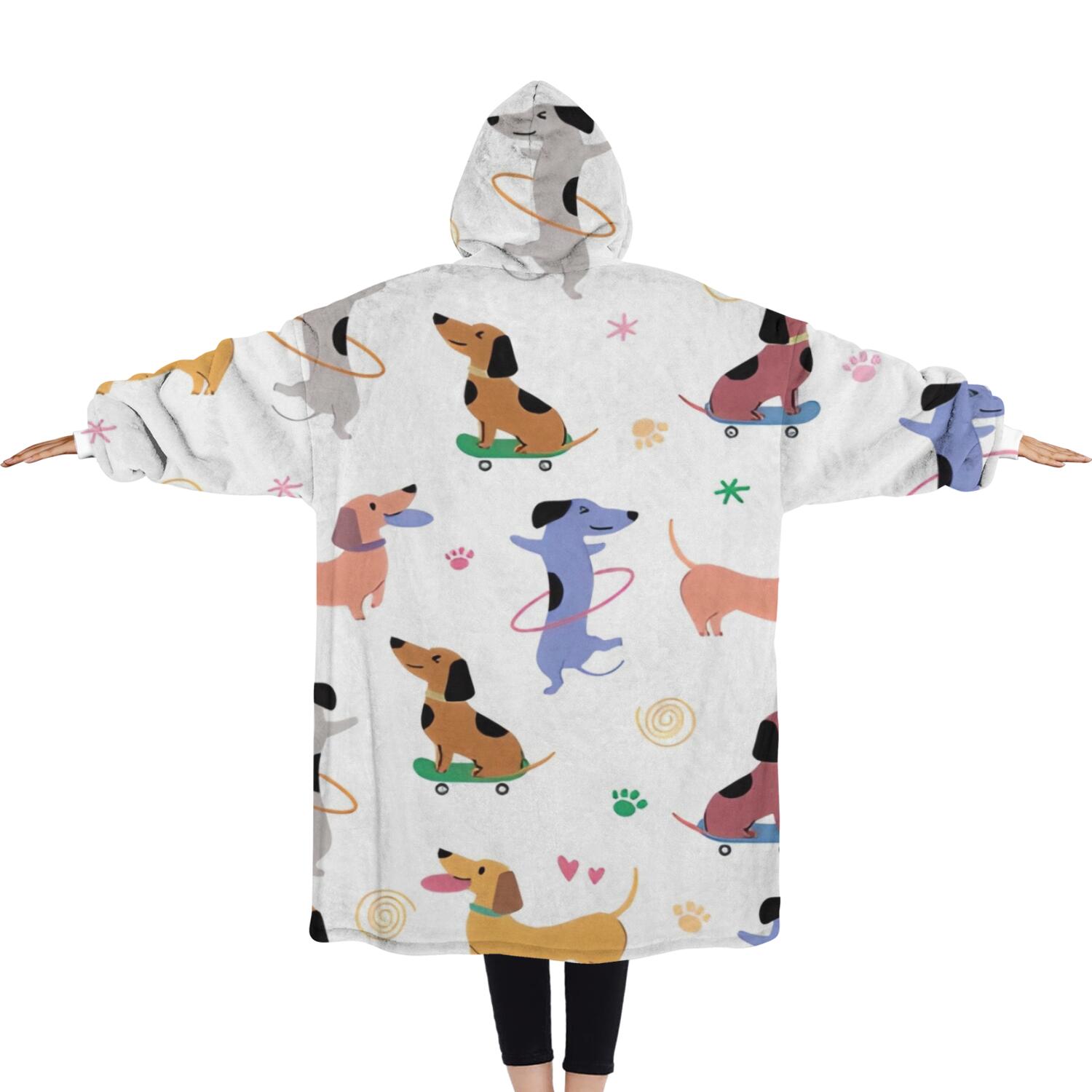 Oversized Wearable Blanket Hoodie,Dachshund Sport Sherpa Blanket Hoodie with Super Pockets,Super Warm Fuzzy Pullover for Women & Men