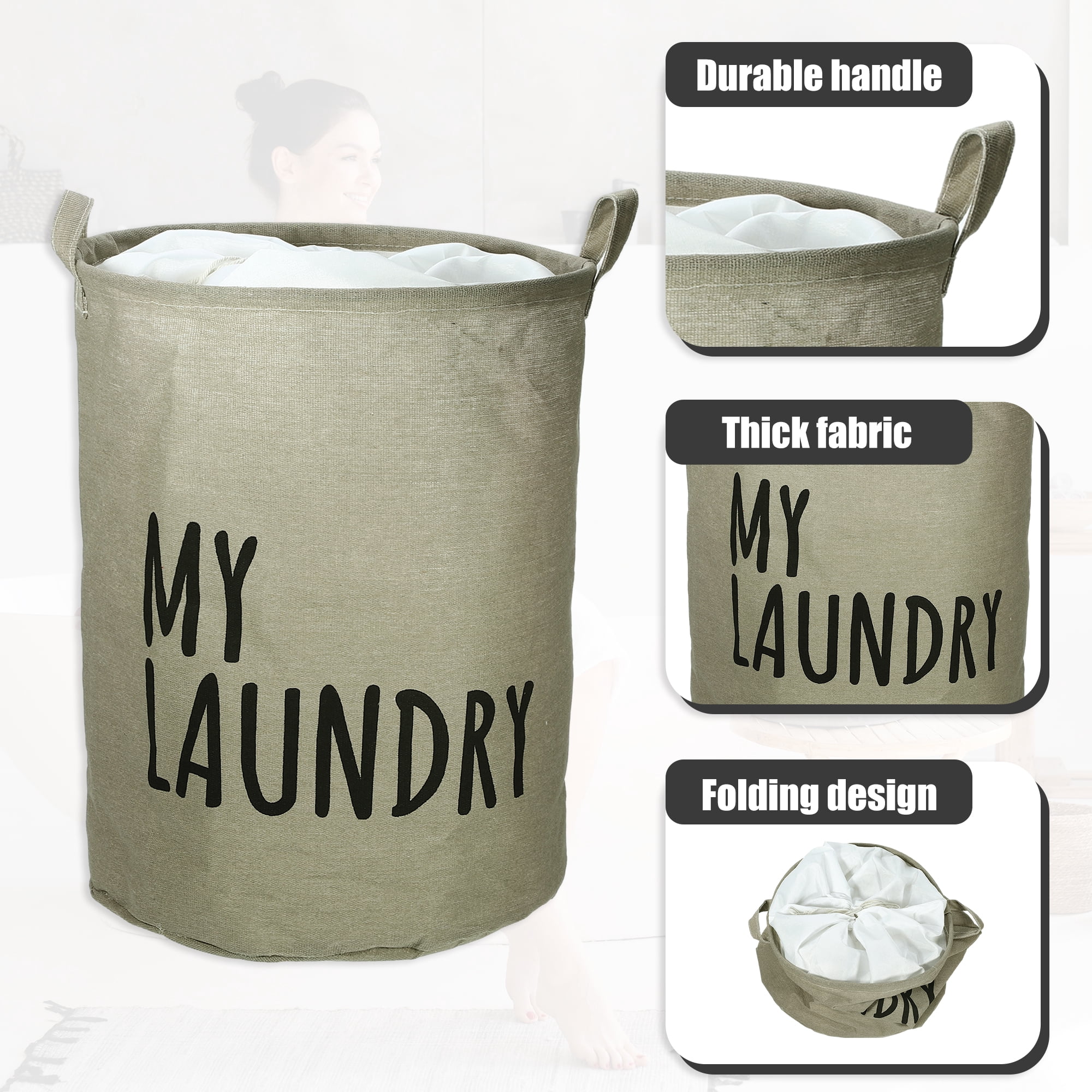Unique Bargains Foldable Laundry Basket with Handle 1 Pc Gray-15.75"x19.69"
