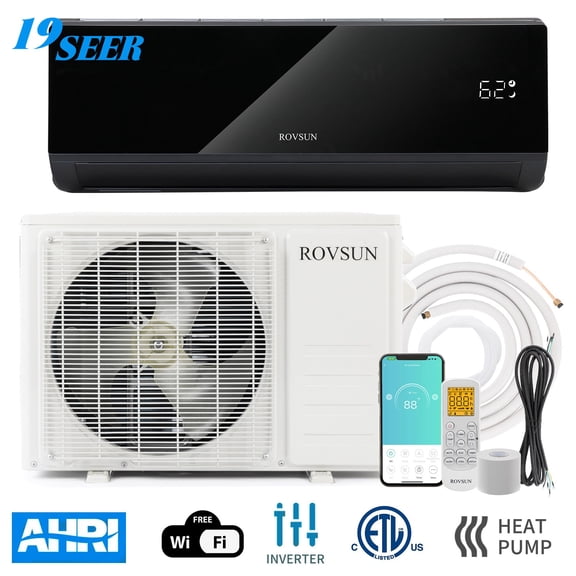 VINGLI Wifi Enabled 9,000 BTU Mini Split AC/Heating System with Inverter, 19SEER 115V Energy Saving Ductless Split-System Air Conditioner w/ Pre-Charged Condenser, Heat Pump & Installation Kit, Black