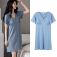 thumbnail image 3 of ZTTD Women's Maternity Leisure Short Sleeve V-Neck Breastfeeding Ice Silk Lactation Nightdress Dress With Chest Pads, Sizes S-L, 3 of 9
