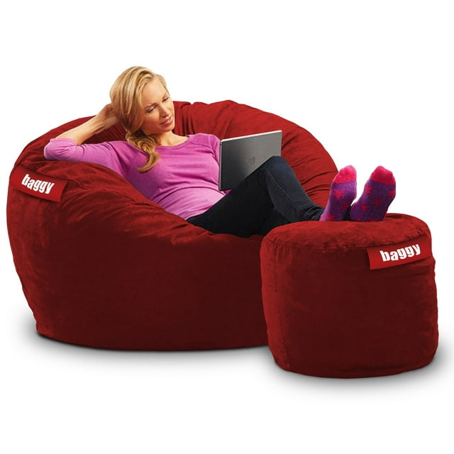Puff Cama Individual 2 en 1 con Taburete Baggy Rojo 100 x 180 cm