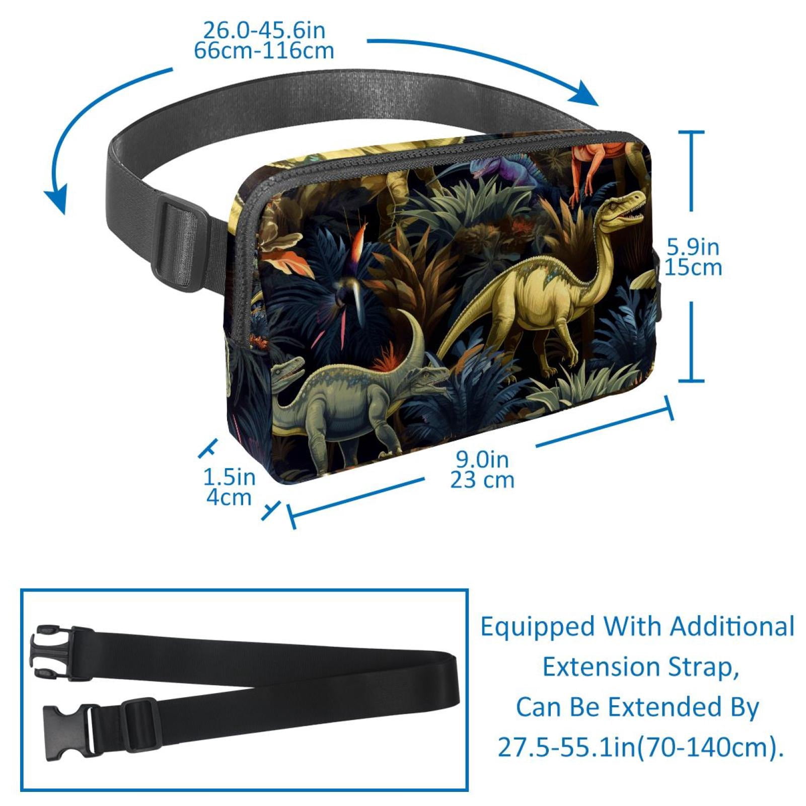 Dinosaur Lightweight Adjustable Cross Body Bag with Extension Strap - Unisex Fanny Pack