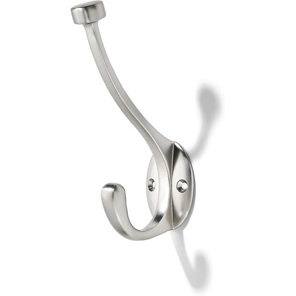 khtumeware 5 Pack Adare Double Prong Decorative Modern Wall Hook | Brushed Satin Nickel Hook for Coats, Hats, Backpacks, Bags | Hooks for Bathroom, Bedroom, Closet, Entryway, Laundry Room, Office