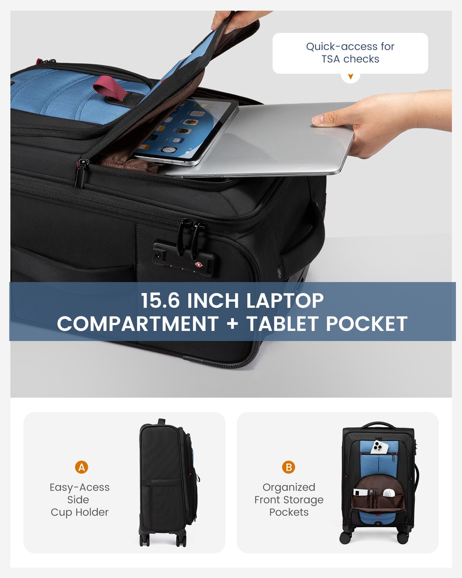 LOVEVOOK Carry On Luggage 22x14x9 Airline Approved, 22-Inch Suitcases with Spinner Wheels, Soft side Luggage with TSA Lock for Men Women Business Trip, Lightweight Large Capacity Luggage for Travel