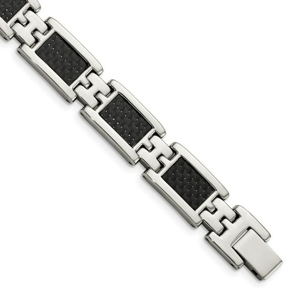 White Stainless Steel bracelet Men's Black Carbon Fiber 9.25 in 12 mm