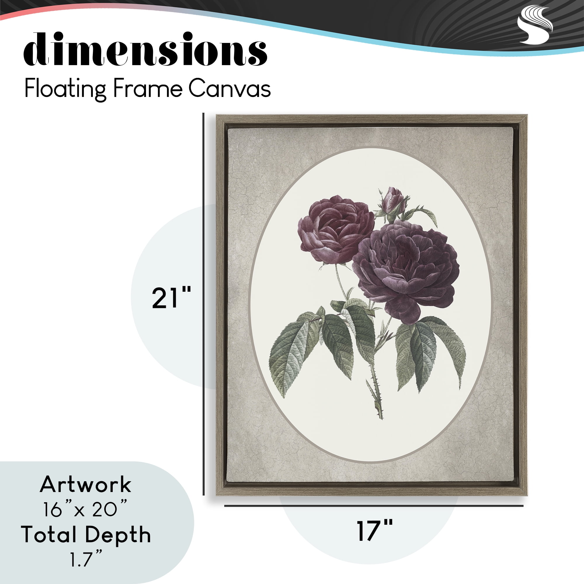 Vintage Blooms within Oval Brown Framed Floater Canvas Wall Art, design by Lettered and Lined