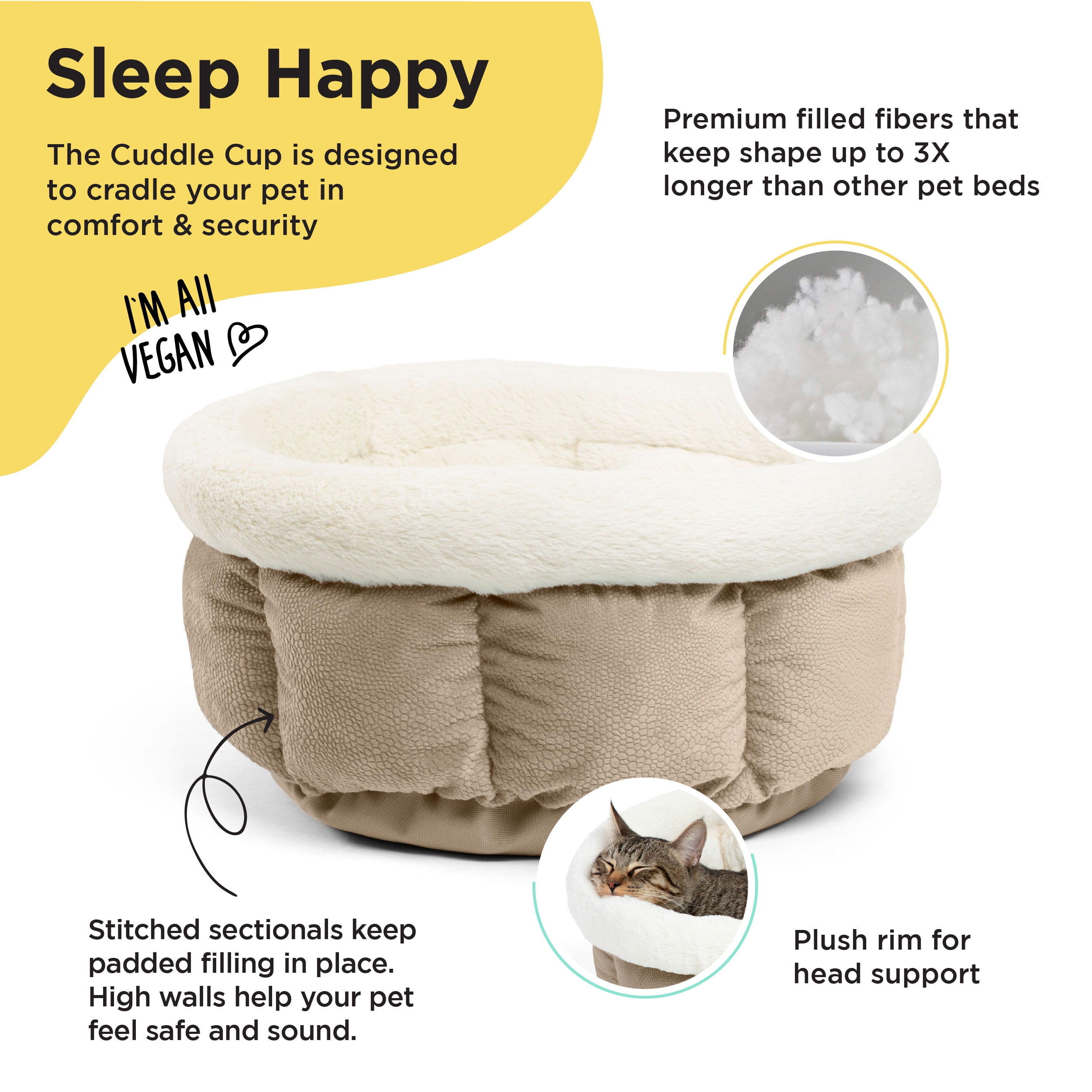 Best Friends by Sheri Cuddle Cup Ilan Cozy Microfiber Cat and Dog Bed in Standard Wheat