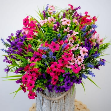 Artificial Flowers Outdoor Fake Plastic Plants - 16 Bundles Outside Spring Greenery UV Resistant No Fade Faux Shrubs Garden Porch Patio Home Decorations