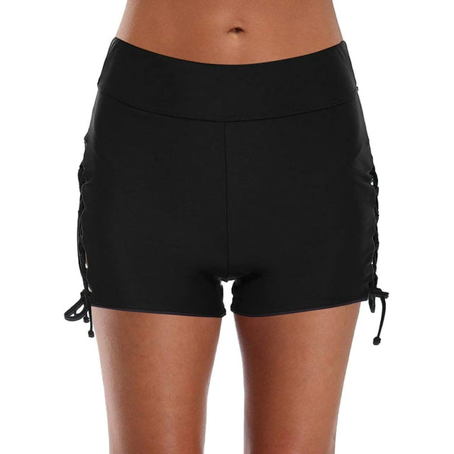 UANWENN Women High Waisted Drawstring Swim Shorts Ruched Swimsuit Bottoms Girls Board Shorts Size 16 Swim Shorts Bathing Suit for Women Short and Top Set Women Conservative Swimsuits for Women with