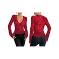 thumbnail image 3 of Women'S Floral Embroidery Mesh Lace Round Neck Long Sleeve Top Red S, 3 of 7