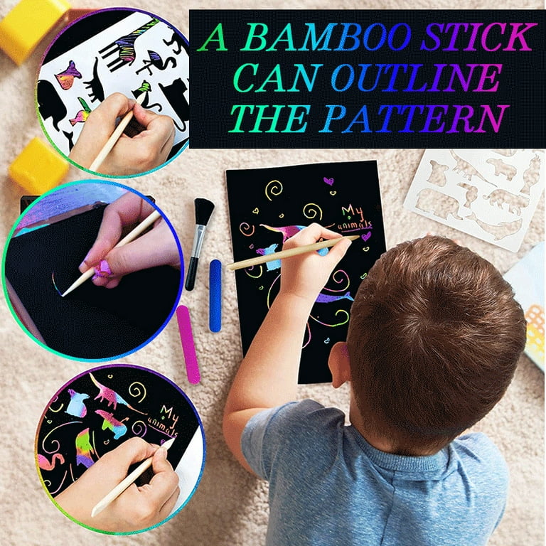 100 Sheets Scratch Drawing Paper Set Rainbow Color Scratch-off Notes Pad  Creative Drawing Doodle Art Message Note Cards With Bamboo Pen (scratch  Cards Are Pure Black And Can Be Diyed With Text