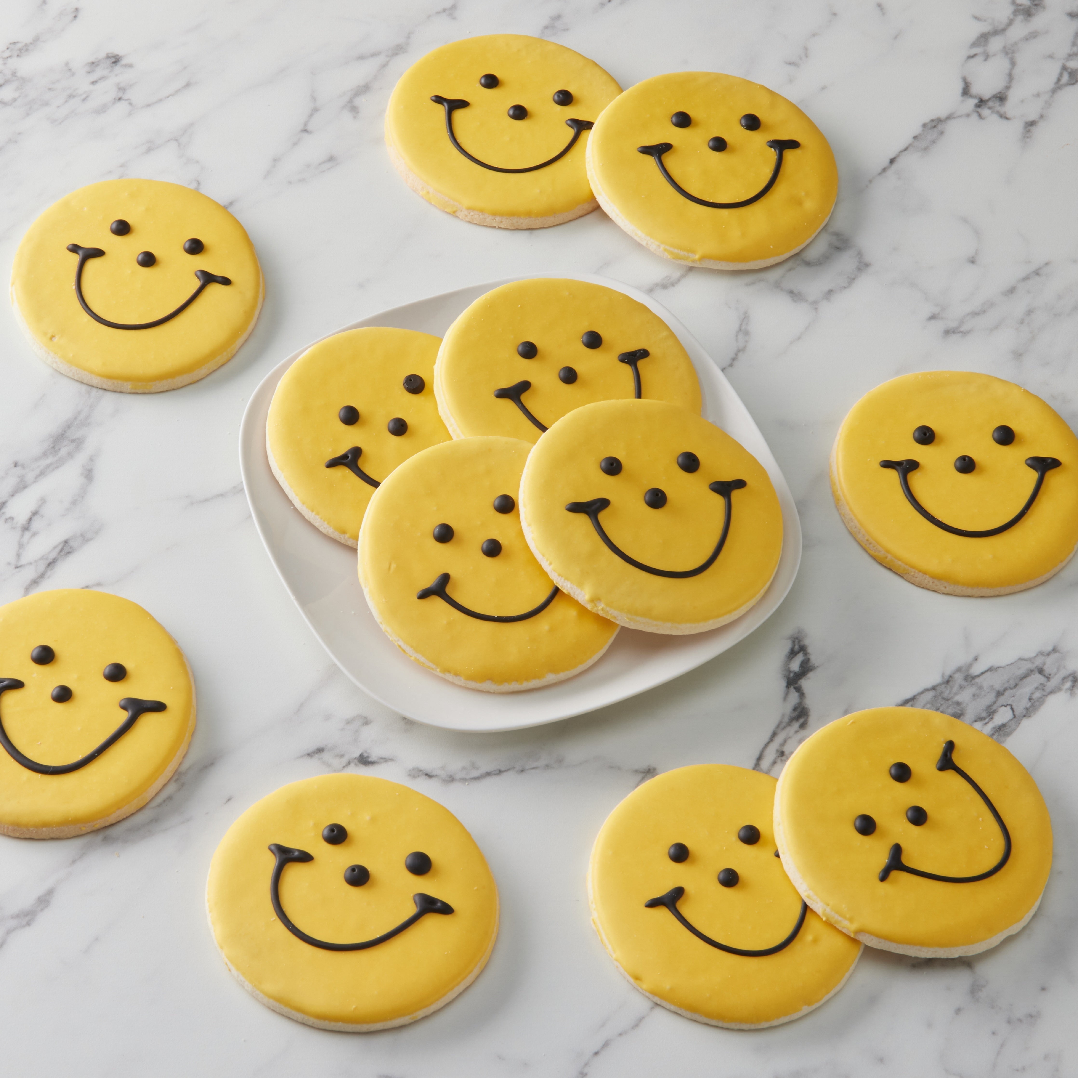 12Pack Smiley Cookie Black and Gold Nut Free Sugar Cookies