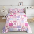 thumbnail image 2 of Pink Patchwork Twin Size Comforter Set 2-Piece, Girls Pink Bowknot Bedding Set Cute Ballet Shoes Pattern Bedding Comforter Sets, Princess Style Plaid Down Comforter, Pink Purple, 2 of 7