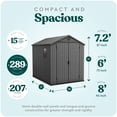 thumbnail image 2 of Keter Darwin 6 by 8 Foot Outdoor Garden Tool Storage Shed, Graphite Gray, 2 of 12