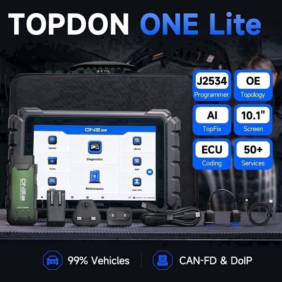 TOPDON 10.1" OBD2 Scanner ONE Lite, J2534 Pass-Thru, ECU C0ding, 50  Services TopFix AI & OE Topology Map for All Cars