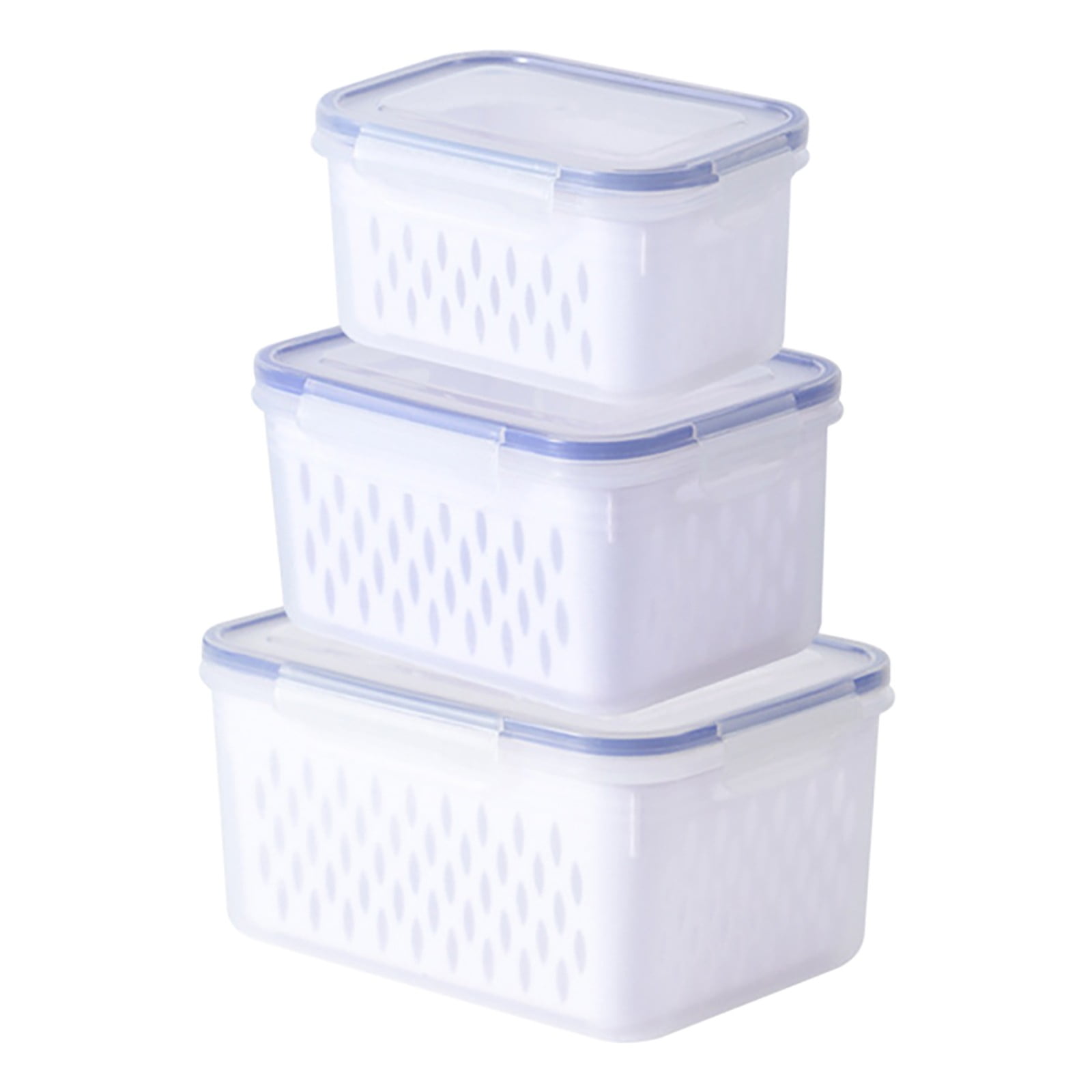 3 PCS Large Fruit Containers for Fridge - Leakproof Food Storage Containers with Removable Colander - Dishwasher & microwave safe Produce Containers Keep Fruits, Vegetables, Berry, Meat Fresh longer