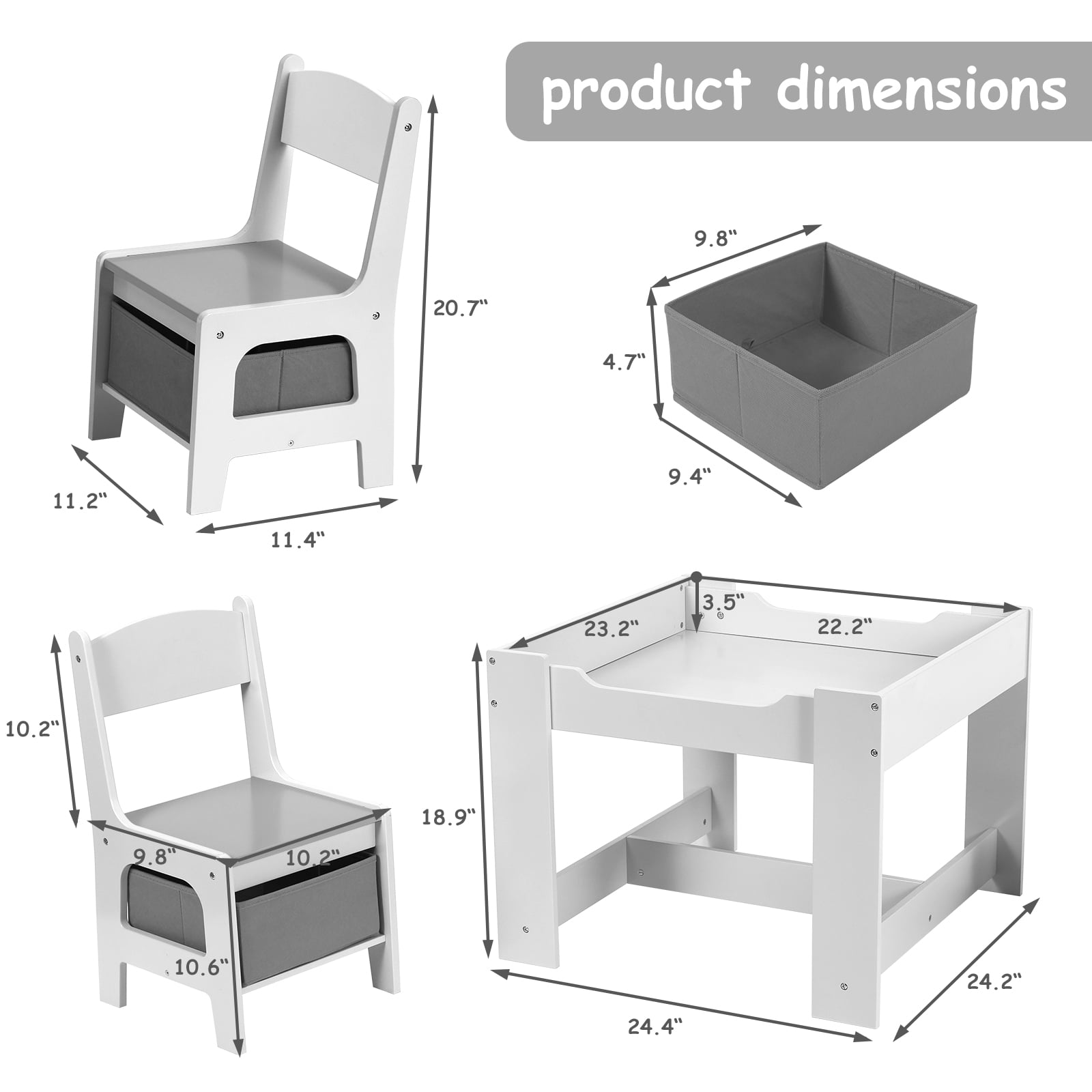 Arlopu Kids 3-Piece Activity Table and Chair Set, Wooden Play Activity Table and 2 Chairs Set for Toddlers