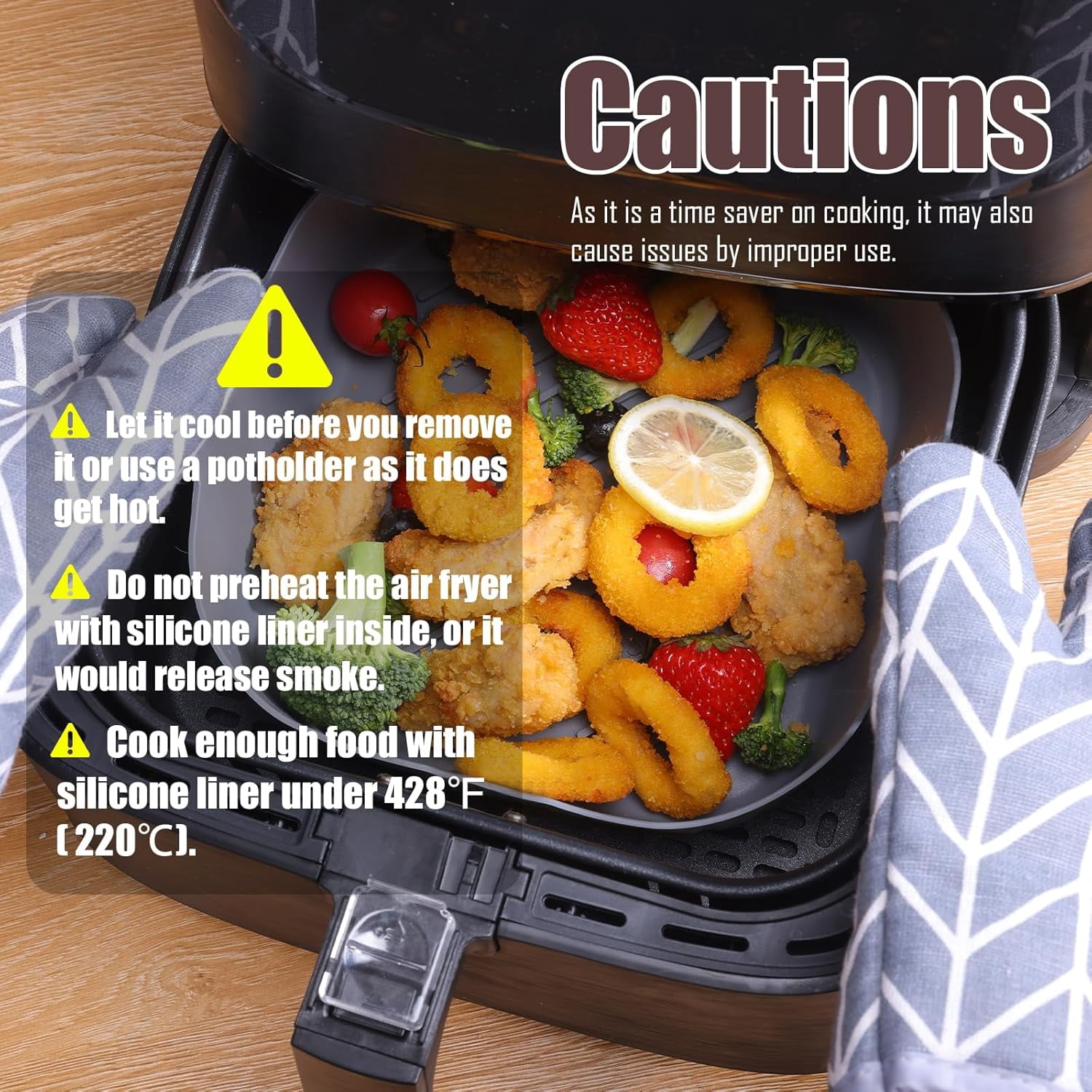 Silicone Liners Square for 8 to 8.5 inch Air Fryer, 4 Pcs Non-stick Food-grade Reusable Basket Baking Tray Airfryer Accessories