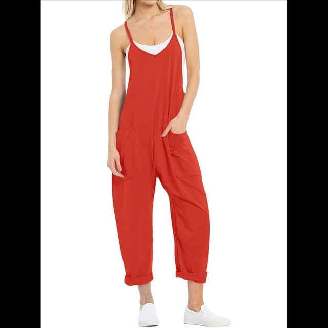 Casuales de Verano para Mujer, Sin Mangas, con Tirantes Finos, Modernos para Vacaciones en la Playa. Naranja y Rojo L