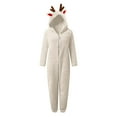 thumbnail image 4 of Girls Winter Hooded Romper Jumpsuit Cozy Reindeer Soft Warm Playwear For Toddler Kids, 4 of 6