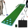 FLYKEE Putting Green – Golf Putting Mat with 2 Golf Putters + 1 Portable Bag + 6 Golf Balls + 12 Hole Covers, Golf Pong Putting Game, Golf Game Set for Indoor & Outdoor Party Game Use