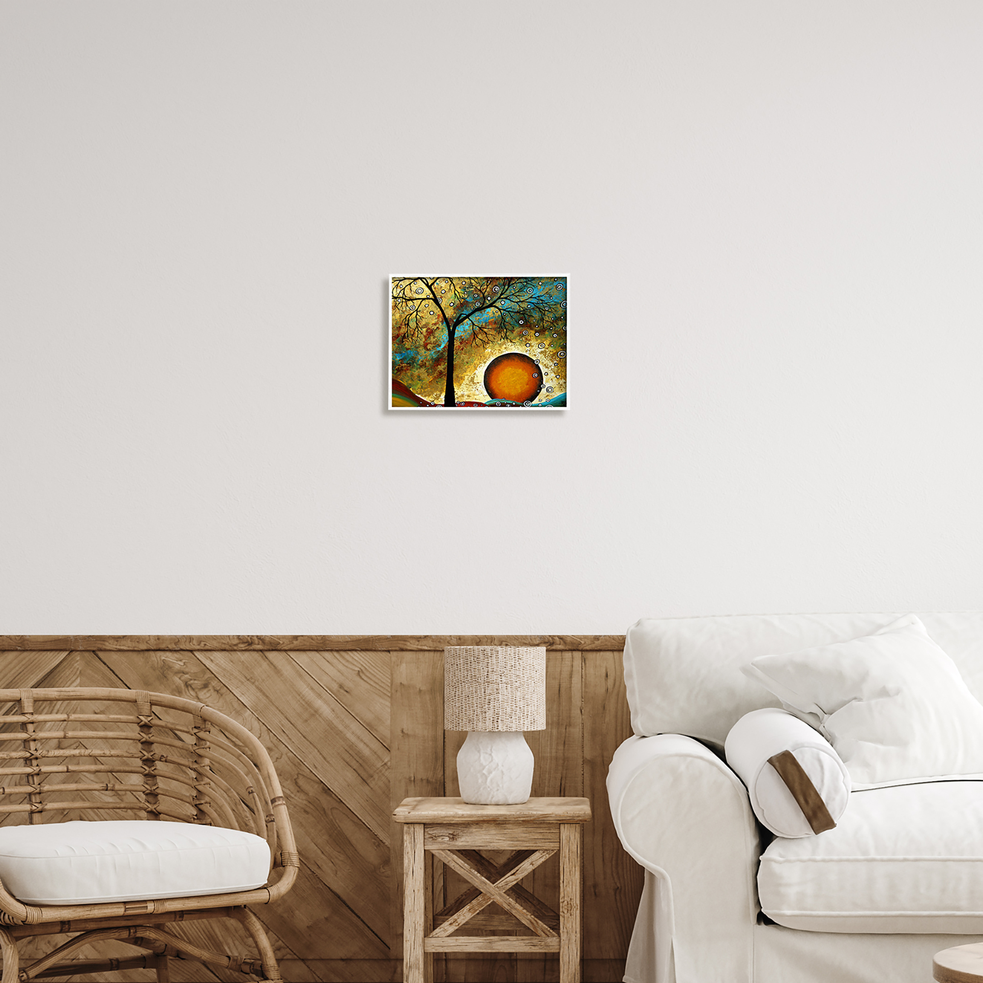 Stupell Industries Boho Tree Scenery Abstract Painting White Framed Art Print Wall Art, 14 x 11