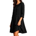 thumbnail image 4 of SETOOFF Women Round Neck 3/4 Sleeve Embroidered Shift Dress Loose A Line Short Dress with Side Pockets Casual Summer Beach Travel Weekend Shopping Outdoor Vacation Daily Outfits, 4 of 6