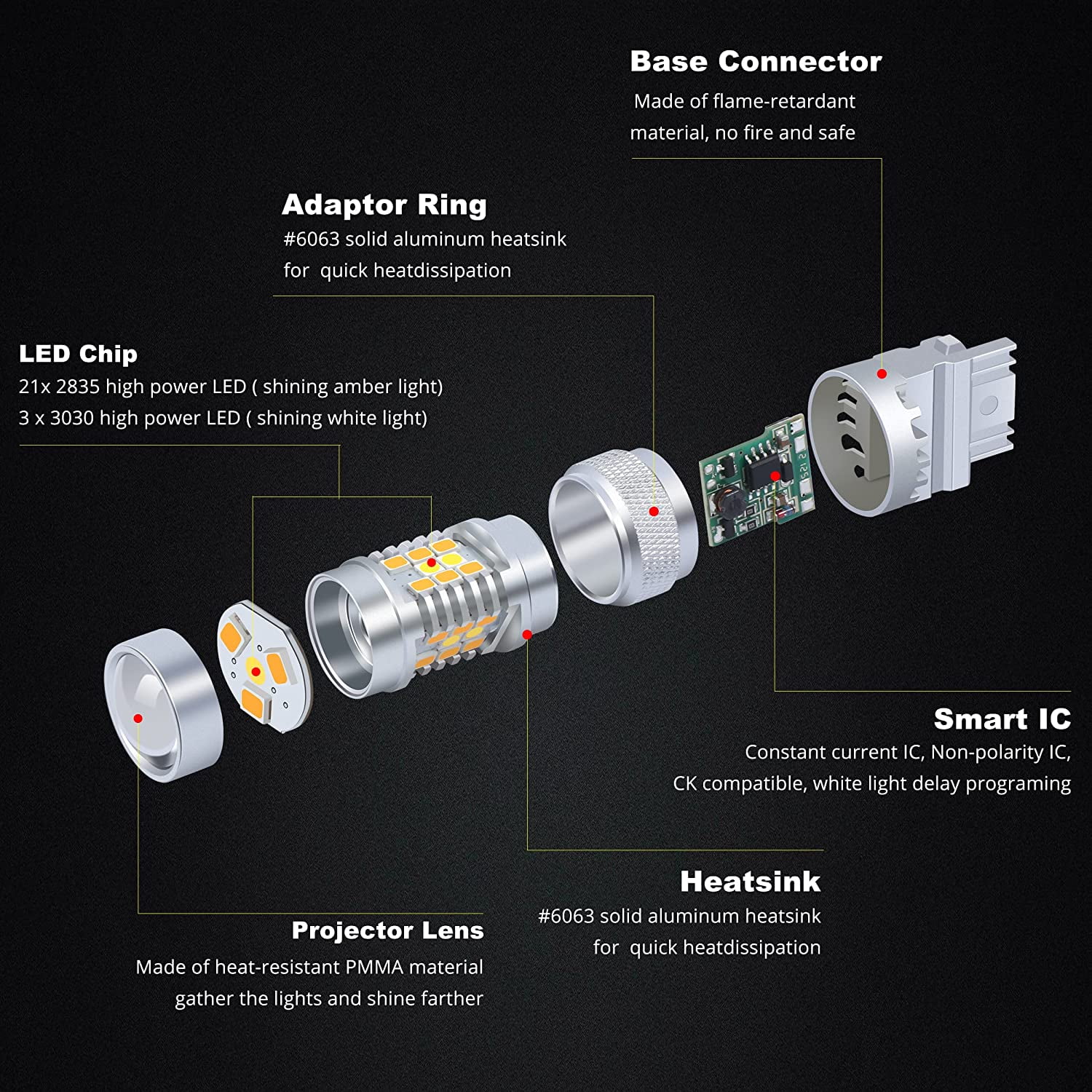 Alla Lighting 3457 Switchback 3157 LED Amber and White 6000K Automotive Bulb 2 Pack