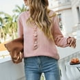 thumbnail image 4 of Gibobby Suéter Abrigo Mujer O cuello largo Sudor de manga Casual Solid Color Button Sweater ruffled de punto Pullover (Rosa, S), 4 of 5