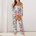 thumbnail image 3 of Junzan Skull And Flowers Print Womens Pajama Sets,Long Sleeve Button Down For Women Pjs 2 Piece, 3 of 9
