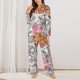 thumbnail image 2 of Fotbe Skull and Flowers Conjunto de Pijama de Manga Larga para Mujer con Estampado, Ropa de Dormir de 2 Piezas, Conjunto de Casa Suave y Cómodo con Bolsillos-XX-Large, 2 of 7